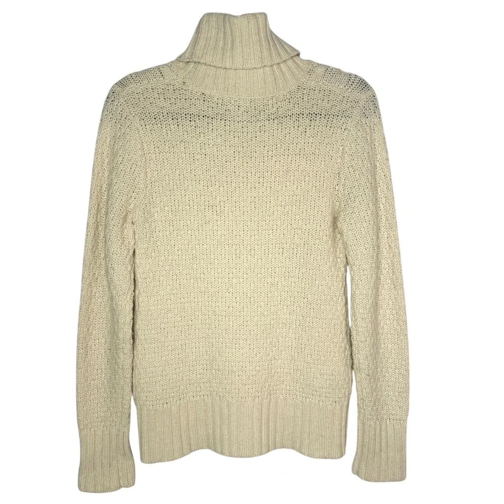 Eddie Bauer Womens Cream Cable Knit Turtleneck Sweater Size XS‎ Lambswool Blend